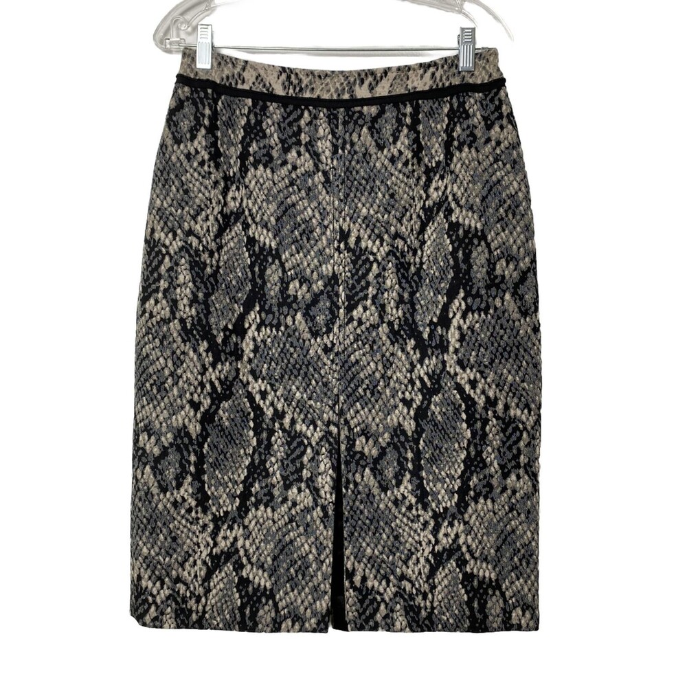 Tahari Elie Women's Wool Blend Pencil Skirt Size 10 Sneak Skin Print Brown Black